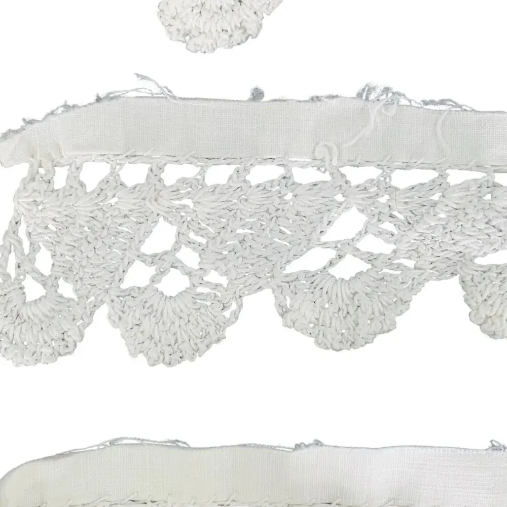 Hand Crochet Trim White Lace Scalloped Two 40 Inch Pieces Repurpose Imperfect